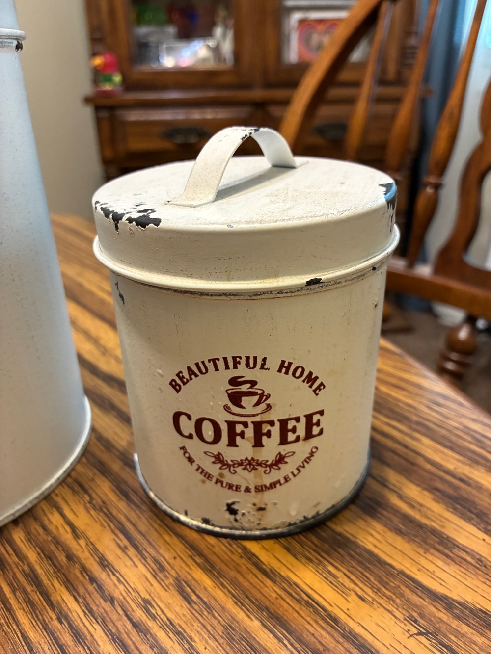 white metal canister set features a distressed farmhouse design "Beautiful Home - Picture 4 of 7